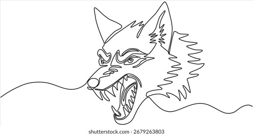 Dibujo continuo de una línea del concepto de animales de lobo Diseño de Vector de contorno de una sola línea, Ilustración vectorial de dibujo de una línea continua de lobo. Vector Pro