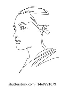 Continuous one line drawing woman face. Modern minimalism art, aesthetic contour. Abstract female profile portrait minimalist style. Single line vector illustration. Outline, hand drawn sketch.