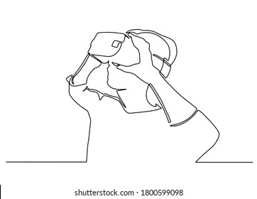 Continuous one line drawing woman wearing virtual reality device glasses. one line continuous drawing. Woman in glasses device virtual reality. Figure brush contour. Art drawing ink contour brush. 