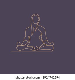 Continuous one line drawing. Woman sitting cross legged meditating. Vector illustration