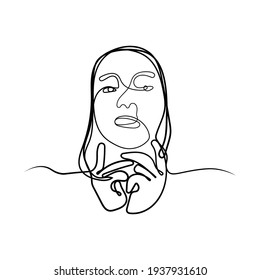 Vektor Stok Continuous One Line Drawing Woman Face (Tanpa Royalti