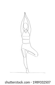 Continuous One Line Drawing Of Woman Doing Yoga. Vector Illustration Minimalism 