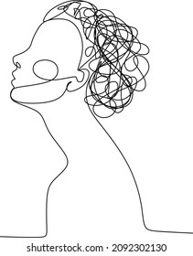 Continuous one line drawing of a woman with confused feelings worried about bad mental health. Problems, stress, sad and depression concept in doodle style. Liner Vector illustration