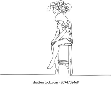 Continuous one line drawing of woman feeling desperate. Concept of support female with psychological problems. Online therapy and counselling for people under stress and depression. Vector