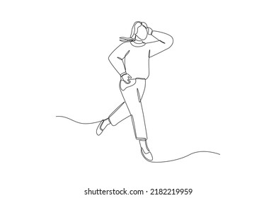 Continuous one line drawing woman running because late her event. Late concept. Single line draw design vector graphic illustration.