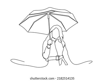 Continuous one line drawing woman holding umbrella  Continuous Line Drawing young woman and an umbrella cane  Girl and umbrella awesome   pretty continuous line drawing minimalist design 