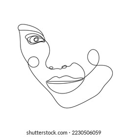 Continuous one line drawing of woman face. Hand drawn line art, fashion concept, feminine beauty minimalist. Print, illustration for t-shirt, design, logo for cosmetics, etc