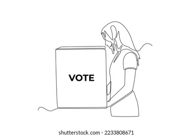 Continuo dibujo de una línea de mujeres emitiendo sus votos en la cabina de votación para las Elecciones Regionales Generales o Presidenciales. Concepto de votación. Ilustración gráfica vectorial de diseño de líneas simples.