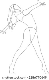 Continuous one line drawing of woman stretching. Dancer dancing contemporary dance. Minimalist Wellness Feminine. Vector illustration.