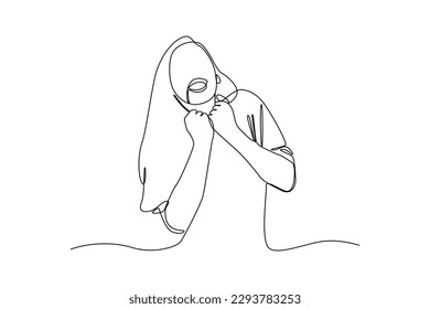 Continuous one line drawing woman laughing happily. World laughter day concept. Single line draw design vector graphic illustration.