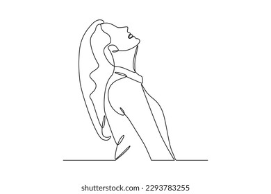 Continuous one line drawing woman laughing happily. World laughter day concept. Single line draw design vector graphic illustration.