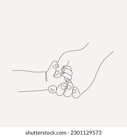 Continuous one line drawing. Woman hold her baby. Pregnant Woman. Holding baby hand. Family