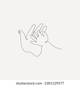 Continuous one line drawing. Woman hold her baby. Pregnant Woman. Holding baby hand. Family