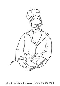 Continuous one line drawing of a woman reading a book. Vector illustration.
