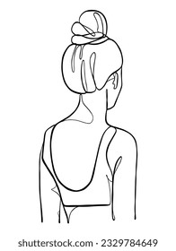 Continuous one line drawing of woman with hair bun. Vector illustration.