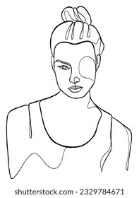 Continuous one line drawing of woman with hair bun. Vector illustration.