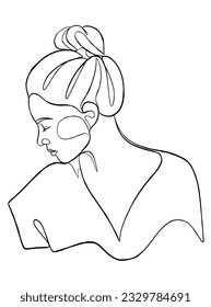 Continuous one line drawing of woman with hair bun. Vector illustration.