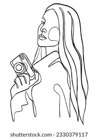 Continuous one line drawing of woman with camera. Vector illustration.