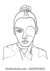 Continuous one line drawing of woman with hair bun. Vector illustration.