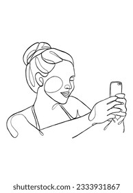 Continuous one line drawing of woman with hair bun. Vector illustration.