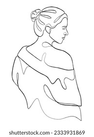 Continuous one line drawing of woman with hair bun. Vector illustration.