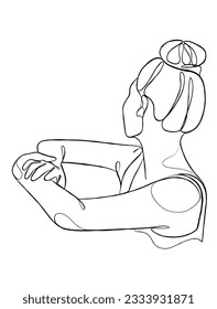 Continuous one line drawing of woman with hair bun. Vector illustration.
