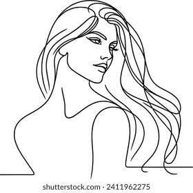 continuous one line drawing of a woman with long hair. vector illustration