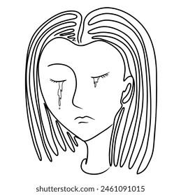 Continuous one line drawing of Woman crying. Eyes in tears. vector graphic illustration