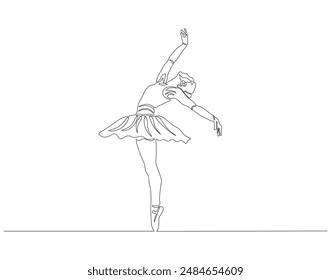 Continuous one line drawing of woman ballet dancer. Single line drawing illustration of ballet dancer. Ballerina concept line art. Editable outline.