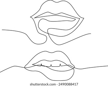 Continuous one line drawing of woman lips on white background