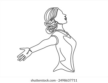 Continuous one line Drawing of a woman stretching arms is relaxing.	