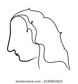 Continuous one line drawing of woman face. Doodle vector illustration