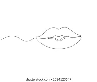 Dibujo continuo de una línea de labio de mujer. Ilustración de dibujo de una línea de labio de mujer. Belleza, maquillaje, moda, concepto de cuidado de una sola línea. Esquema editable