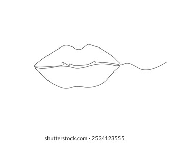 Continuous one line drawing of woman lip. One line drawing illustration of woman lip. Beauty, makeup, fashion, care concept single line. Editable outline