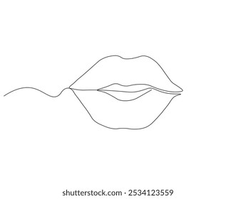 Continuous one line drawing of woman lip. One line drawing illustration of woman lip. Beauty, makeup, fashion, care concept single line. Editable outline