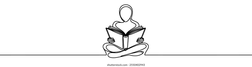 Continuous one line drawing of woman reading book minimalist design