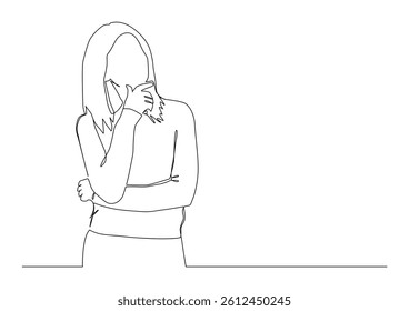 continuous one line drawing of woman confused thinking.