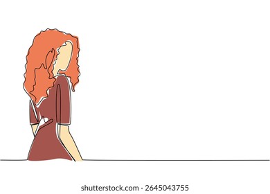 Uma linha contínua desenhando a mulher com cabelo vermelho. Fique na moda. Fique deslumbrante. Que beleza impressionante. A beleza dela é qual uma princesa. Dia Mundial da Ruiva. Ilustração de vetor de design de desenho de linha única