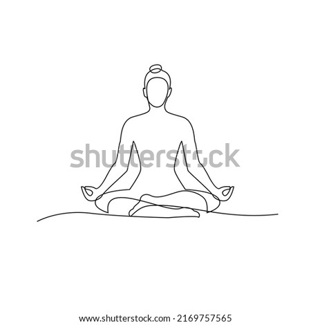 Continuous one line drawing. Woman sitting yoga pose cross legged meditating. Vector illustration