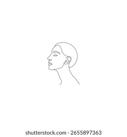 Un dibujo continuo de una línea del perfil lateral de una mujer. Diseño elegante y minimalista que resalta la belleza femenina. Perfecto para la decoración de la pared, tatuajes, estampados de moda o marca moderna.
