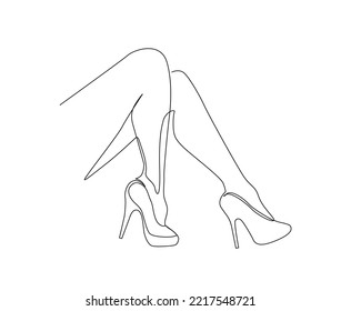 Continuous one line drawing of women legs on high heels. Women stiletto heel line art drawing vector design.
