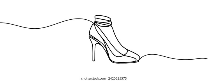 Continuous one line drawing of women's shoes. Shoe linear icon