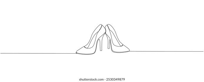 Continuous one line drawing of women's high heel shoes. Vector editable illustration for fashion design, shoe stores.