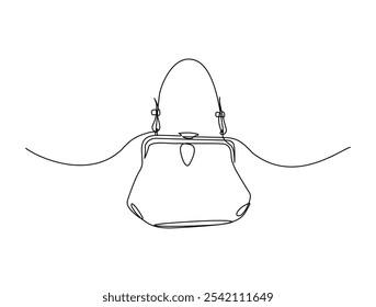 Continuous one line drawing of womens hand bag. Lady's bag single line art vector illustration. Editable vector. 
