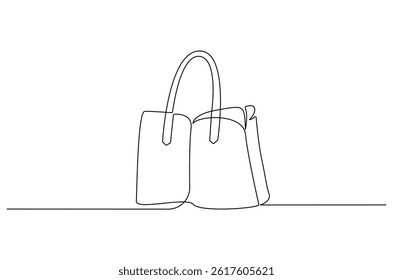 Continuous one line drawing of Women's handbags. Single line drawing illustration of HandBags. Fashionable style concept vector art. Doodle line illustration.