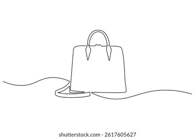 Continuous one line drawing of Women's handbags. Single line drawing illustration of HandBags. Fashionable style concept vector art. Doodle line illustration.