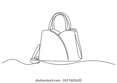 Continuous one line drawing of Women's handbags. Single line drawing illustration of HandBags. Fashionable style concept vector art. Doodle line illustration.