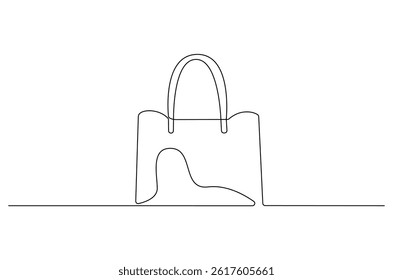 Continuous one line drawing of Women's handbags. Single line drawing illustration of HandBags. Fashionable style concept vector art. Doodle line illustration.