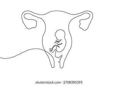 Dibujo continuo de una línea del útero de las mujeres en elegante arte de Ilustración vectorial de contorno minimalista