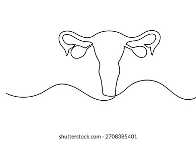 Continuous one line drawing of women's uterus in elegant minimalist outline vector illustration art
